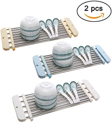 In kds Dish Drying Rack Over the Sink Large Stainless Steel Adjustable Dish Draining Rack 2 Pcs Random Color