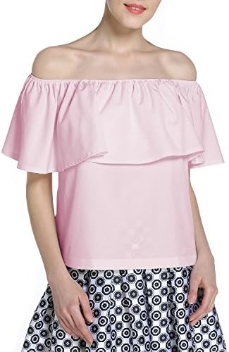 BLDO Women's Ruffles Off Shoulder Solid Chiffon Blouse Loose Tops