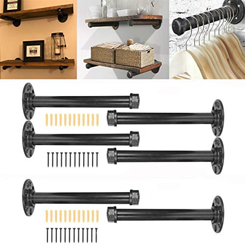 Industrial Pipe Shelf Brackets 12 Inch Set of 6, Rustic Pipe Shelves Heavy Duty Wall Mounted DIY