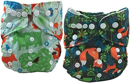 Terra Friendly Cloth Pocket Diapers - 2 Double Gusset Covers, 2 Bamboo Inserts. Hypoallergenic Absorbent Cuddly Soft Diapering Kit with Snaps to Fit Most Babies (Forest Critters) (Forest Critters)