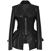 lovecarnation Women's Fashion Perfectly Shaping Zip Up Long Sleeves Faux Leather Biker Jacket