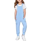 Haloumoning Girls Overalls Kids Casual Sleeveless Jumpsuits Harem Pants Rompers with Pockets 5-14 Years