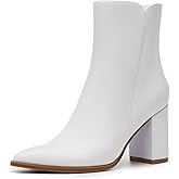 Athlefit Women's Heeled Ankle Boots Fashion Pointed Toe Chunky Block Heel Side Zipper Short Booties