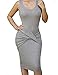 Allegrace Women's Scoop-Neck Solid Sleeveless Midi Fitted Dress, Gray, Medium