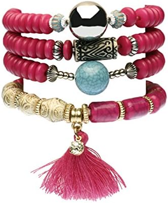 BLUEYES COLLECTION Rose Pink Ethnic Style Stretch Bracelet/Necklace (2PCS)