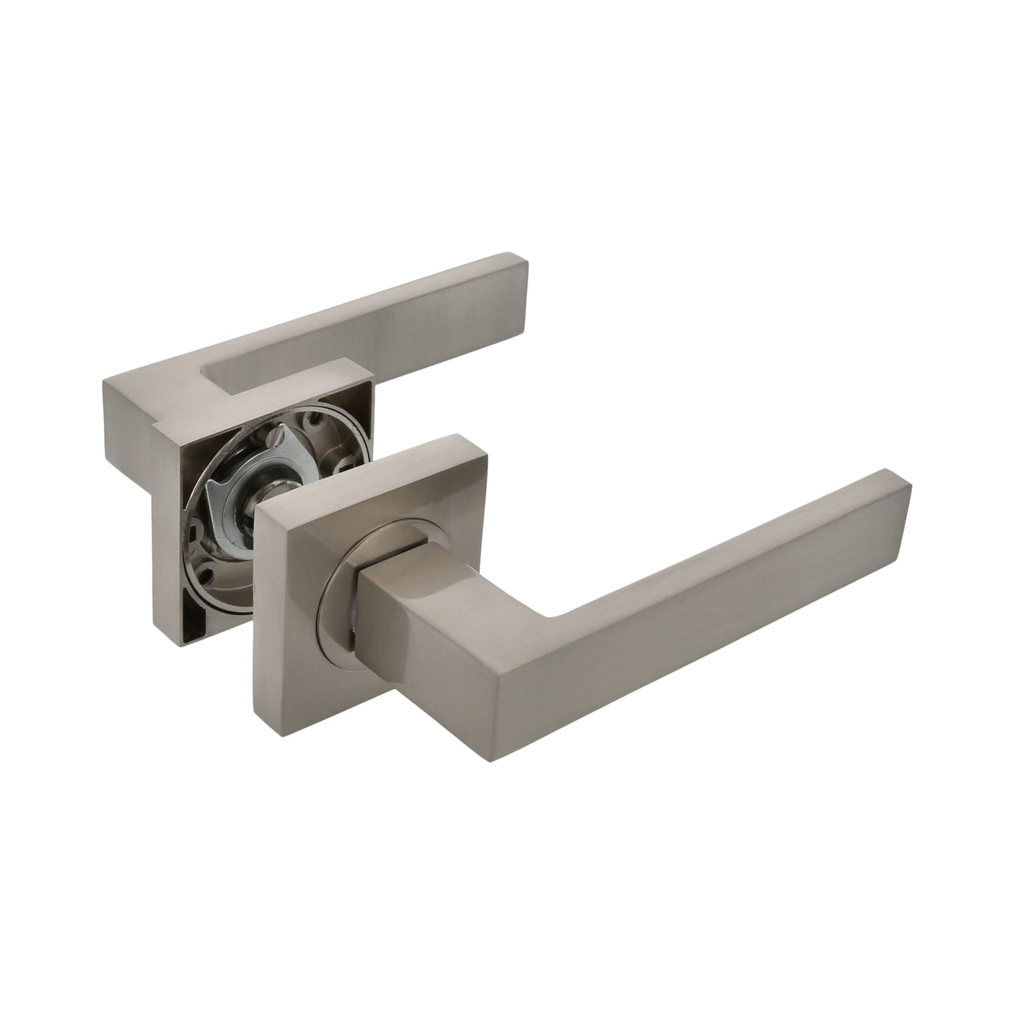Amig - Door Handle Set - Cadiz Mod. - 52 x 124 mm - Keyhole - Elegant and Simple Design - Ergonomic Grip Handle - Matte Silver Zamak