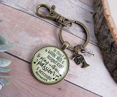 French Horn Keychain To Play A Wrong Note Is Insignificant Beethoven Quote Pendant Music Teacher Jewelry Charm - Thumbnail 6