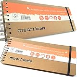 Sketch books by my art tools - spiral bound drawing journals,landscape,2 pack mixed media notebooks,13 X 5.5", 220g/150 pound, 84 sheets small pad for light watercolor wash,acrylic,ink and coloring