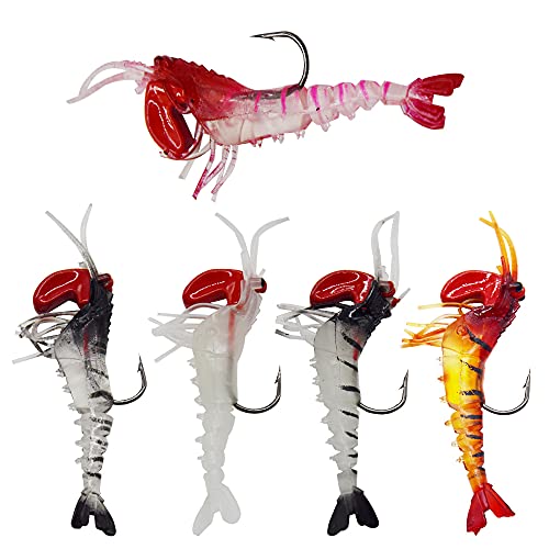5 PCS 5 Colors Soft Shrimp Worms Lures Baits Rigged