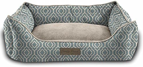 Light Blue Trellis Dog Cat Pet Beds Soft Fleece Cushion Bolster Nesting Sleeping Bed - 17" x 22"