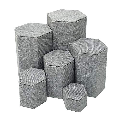 image for Mooca 6 Pcs Jewelry Display Risers Stacking Nested Set, Burlap Gray Li