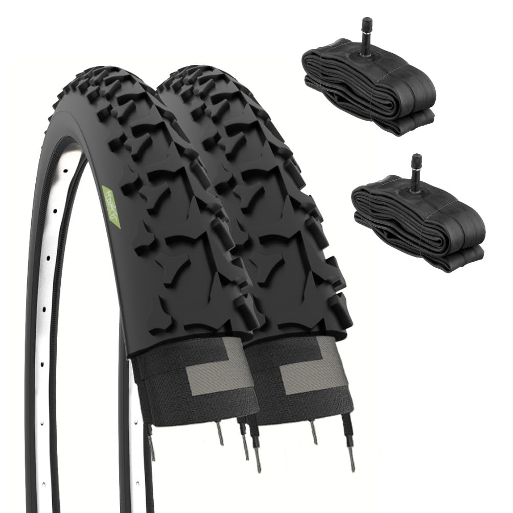 2 x MTB Tyres 26 x 1.90 (50-559) + American Inner Tubes Tapered Tyres Mountain Bike 26 Inch Adult City Bike