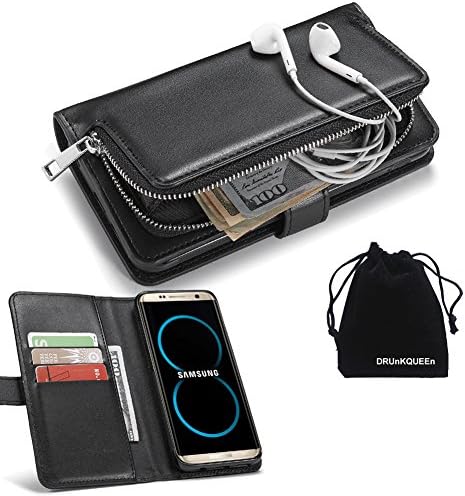 S8 Plus Case, Galaxy S8 Plus Case, DRUnKQUEEn Premium Slim Wallet Zipper Clutch Leather Credit Card Holder Purse Flip Removable Case Detachable Magnetic Back Cover for Samsung Galaxy S8Plus - Black