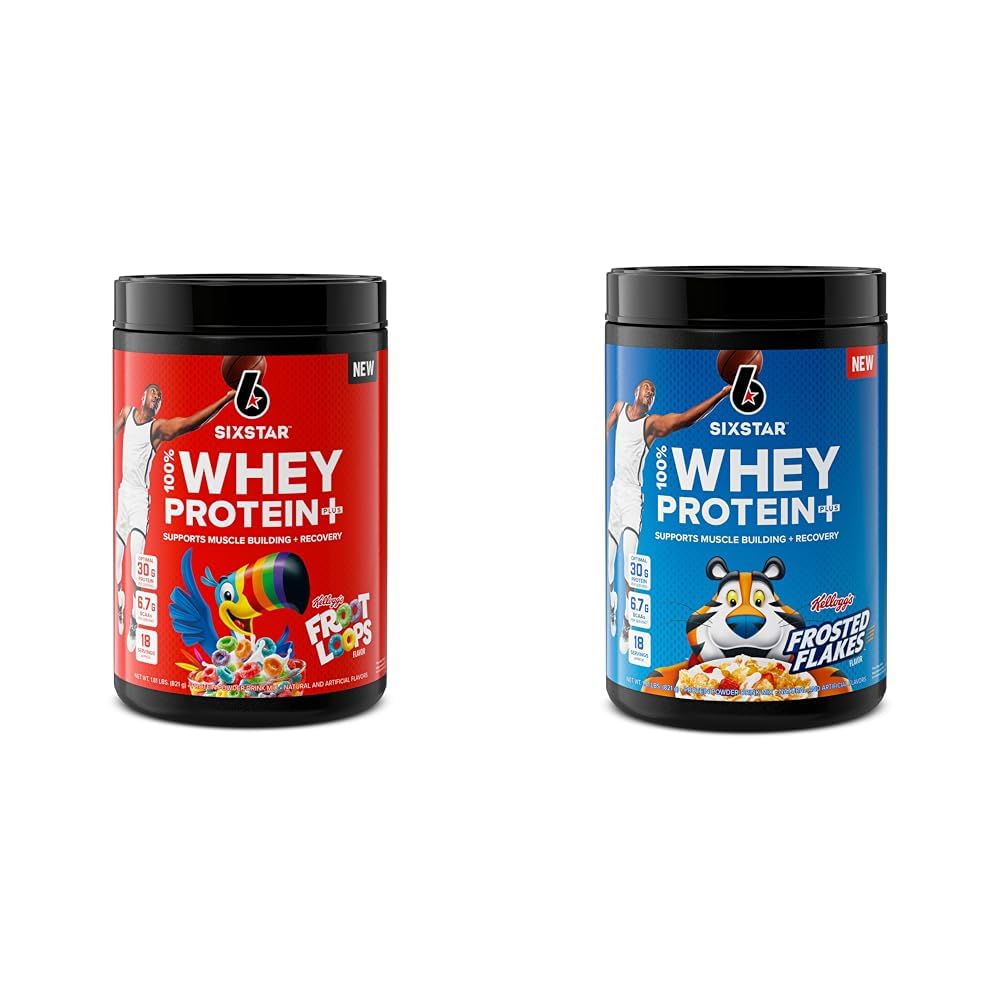 Six Star Whey Protein Powder Plus Kellogg’s Froot Loops & Frosted Flakes Flavors | 30g Protein | Muscle Builder for Men & Women | 1.8lb Each