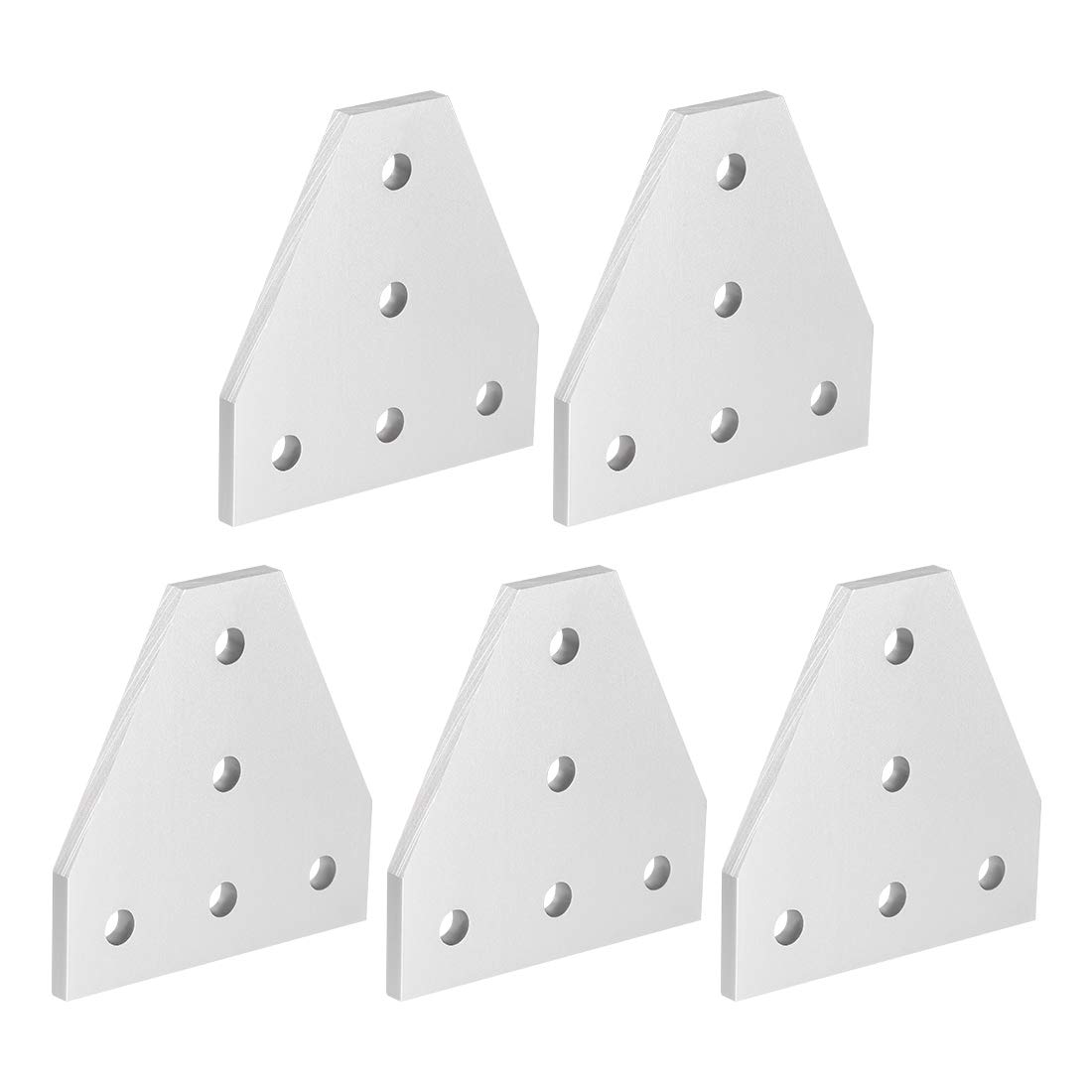 sourcing map T Shape Outside Joining Plate, 60mm x 60mm x 4mm with 5-Hole Joint Bracket for 2020 Aluminum Profile, 5 Pcs (Silver)