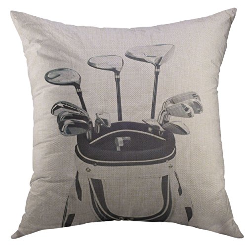 Mugod Decorative Throw Pillow Cover Black Athletic Golf Clubs in White Bag on Challenge Color Home Decor Pillow case 18x18 Inch