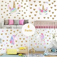 Unicorn Wall Decal,4 Packs Unicorn Wall Decor Stickers with Heart & Stars for Kids Girls Bedroom Nursery Home Party Favors (Set1)