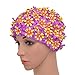 Medifier Swim Cap Floral Petal Retro Style Bathing Caps for Women Purple