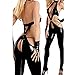 HuntGold Sexy Leather One-Piece Lingerie Jumpsuits with Gloves/G-String Black Teddy Hot