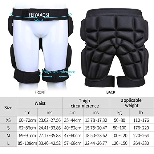 3D Protective Hip Pad Protective Gear Guard Drop Resistance Hip Butt Tailbone EVA Padded for Ski Roller Skating Skateboarding Snowboard Ice Skating Hockey Cycling Fits Kids Teens Adults (XS) Black