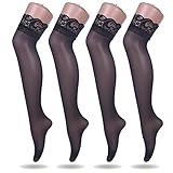 Ruzishun Women's Lace Thigh High Silk Stockings (Black,4 Pairs)
