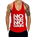 InleaderStyle Men's Gym Cotton NoPainNoGain Stringer Vest-Red-S