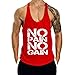 InleaderStyle Men's Gym Cotton NoPainNoGain Stringer Vest-Red-S