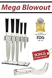 SUPER SHARP!! 6 Piece Stainless Steel Black Handle Kitchen Knife Block Set - 8
