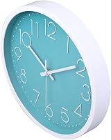 jomparis Modern 30cm Silent Turquoise Wall Clock Quartz Sweep Teal White Frame view 7