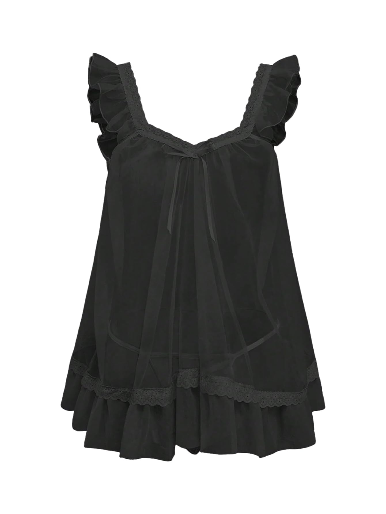 Photo 1 of ***STYLE DIFFERS/ MISSING BOTTOMS*** OYOANGLE Women's Lingerie Set 2 Piece Mesh Lace Sheer Chemise and G String Babydoll Nightwear Black Small