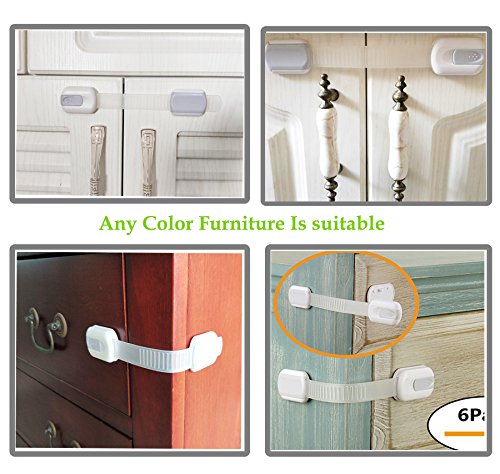 Baby Safety Locks Cabinet Locks Child Proof Home Safety Baby Straps Locks Latch for Drawer Cupboard Dresser Doors Closet Oven Refrigerator,No Drill and Tools Needed (Grey, 6 Pack)