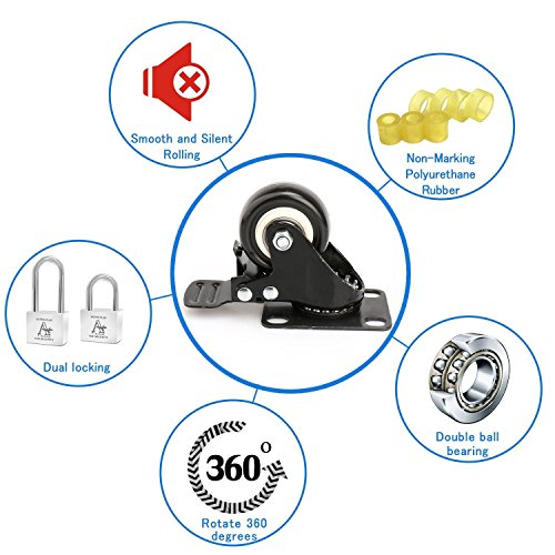 3 Swivel+Caster+Wheels+Locking+Polyurethane