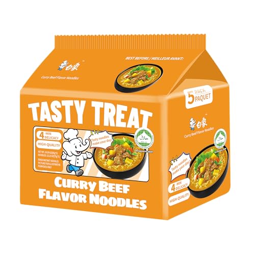 BAIXIANG CURRY FLAVOR RAMEN, CURRY FLAVOR INSTANT NOODLE,BONE BROTH SIMMERED, TASTY TREAT SERIES, PACK OF 5
