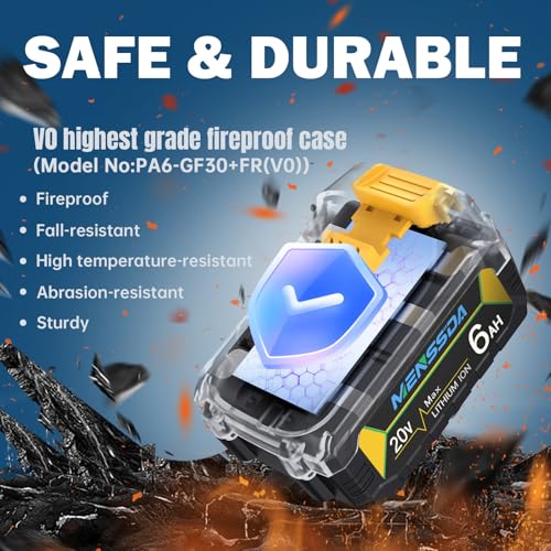 MENSSDA 2Pack True 6AH Capacity Replacement Battery Compatible with Dewalt 20V Max Tool, 20 Volt Batteries Compatible with DCB207 DCB204 DCB201 DCB200 Series Power Tools, High Power Cells