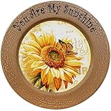CVHOMEDECO. Sunflower Decorative Plate Primitives Round Crackled Display Wooden Plate Home DÃ©cor Art, 13-1/4 Inch