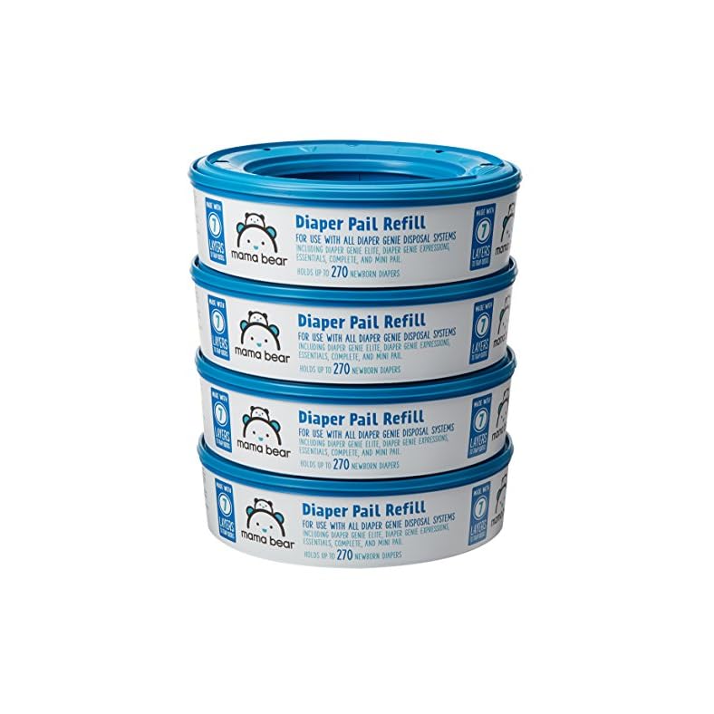 Amazon Brand – Mama Bear Diaper Pail Refills for Diaper Genie Pails, 1080 Count (4 Packs of 270 Count)