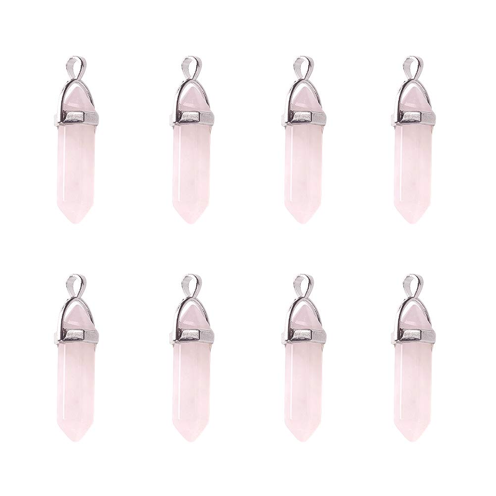 PandaHall 20pcs Natural Rose Quartz Bullet Charms Pendant 40~42x8x8mm Hexagonal Healing Pointed Chakra Beads Crystal Gemstone Pendants for DIY Necklace Jewelry Making