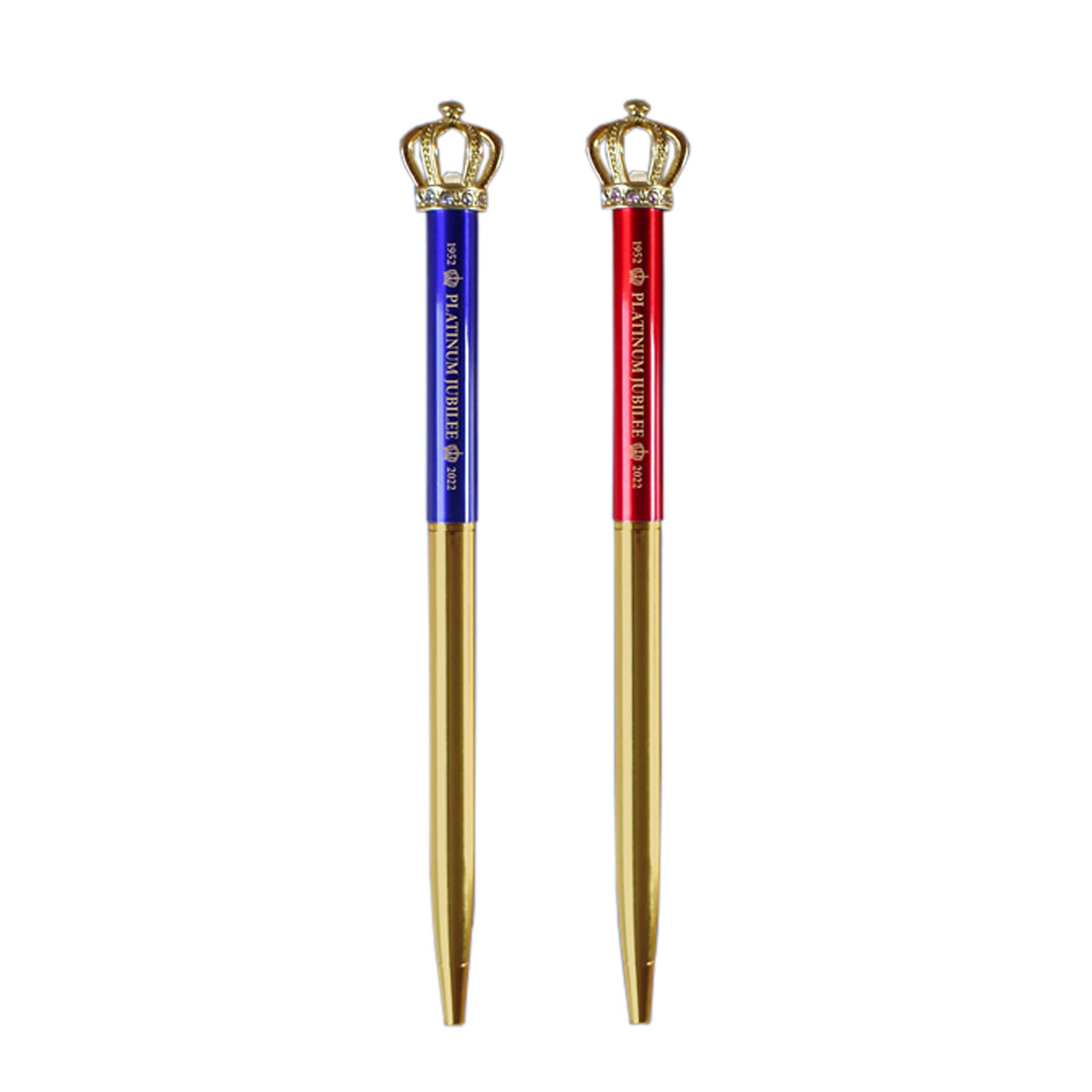 2X Queen Elizabeth II Platinum Jubilee Crown Ballpoint Pens Commemorative Memorabilia Souvenirs Black Ballpen Gift Set (By LILAJ)