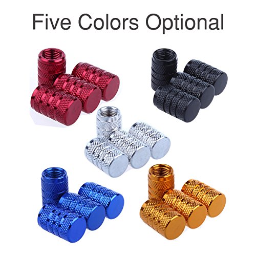 Godeson Blue Aluminum Car Truck Motocycle Bike Tyre American Air Valve Caps Tire Valve Cap Car Knurling Style Airtight –set of 4pcs