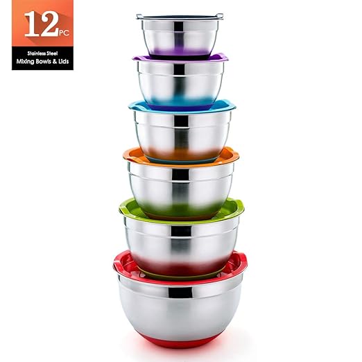 TeamFar - Juego de 6 cuencos de acero inoxidable para hornear con ...