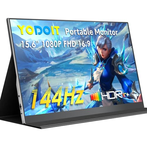 Yodoit Portable Monitor 15,6 Zoll 144hz 1920 x 1080 FHD Tragbarer Monitor IPS-Display mit USB Typ C Eingebaute Lautsprecher Eye Care Bildschirm für PC