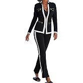 Womens Sexy 2 Pieces Colorblock Blazer Zipper Jackets Bodycon Pants Party Clubwear Tracksuit Outfits Set