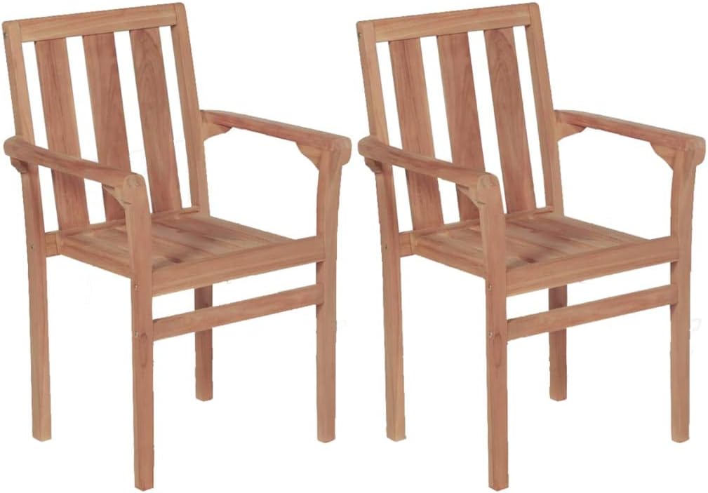 Vidaxl 2x Solid Teak Wood Stacking Garden Chairs Outdoor Garden Patio Backyard Furniture Rustic Stackable Patio Seating Seat Amazon Co Uk Kitchen Home