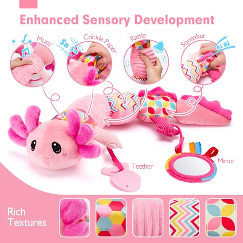 hahaland Baby Toys 6 Months, Sensory Musical Toys Babies 0-3 Months with Rattle, Teether, Mirror – Tummy Time Interactive Gift Baby 3 6 12 Months