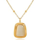 WCRAZYE Gold Stone Pendant Necklaces for Women Tigers Eye Stone Pendant Necklaces Chunky Gemstone Dangle Necklace Fashion Jewelry