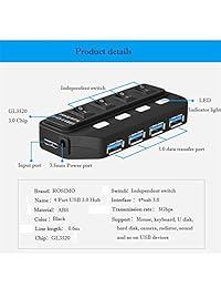 xboss Galaxy N4 USB 3.0 de 4 puertos divisor adaptador de fuente de alimentación SuperSpeed transferencia de datos con individual on off interruptores y LEDs 1.1 yard Cable USB para Mac iMac MacBook Pro y cualquier otro USB