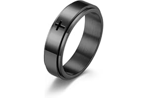 yomlry Titanium Stainless Steel Anxiety Ring Cross Rotating Ring Fidget Ring Stress Relieving Ring for Men Women Spinner Ring Size 5-12