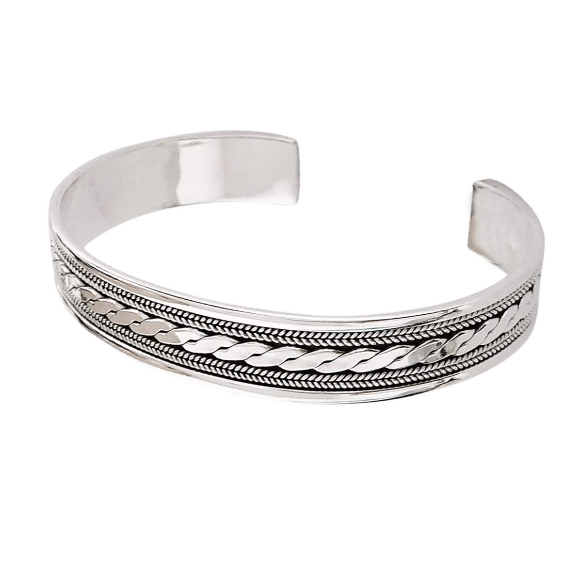 Treasure Bay Mens 925 Sterling Silver Open Cuff Bangle Bracelet | 12mm Braided Bangle Bracelet for Men