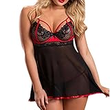 ManxiVoo Sexy Lingerie Sling Sleepwear Women Sexy Lace Lingerie Dress Temptation Underwear 2 Pcs (3XL, Black)