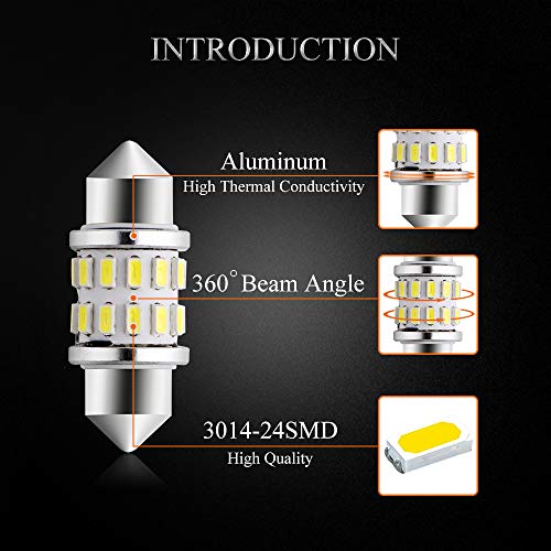 EverBrightt 2-Pack Cool White 31MM 3014 24SMD LED Festoon Light Lamp for Map Light Dome Light Trunk Light Plate Light